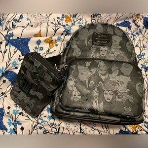 Loungefly Disney Villains Debossed Print set Shoulder Bag Purse and wallet lot